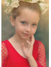 Long Bell Sleeves Red Heart Print Lace Cute Flower Girl Dress
